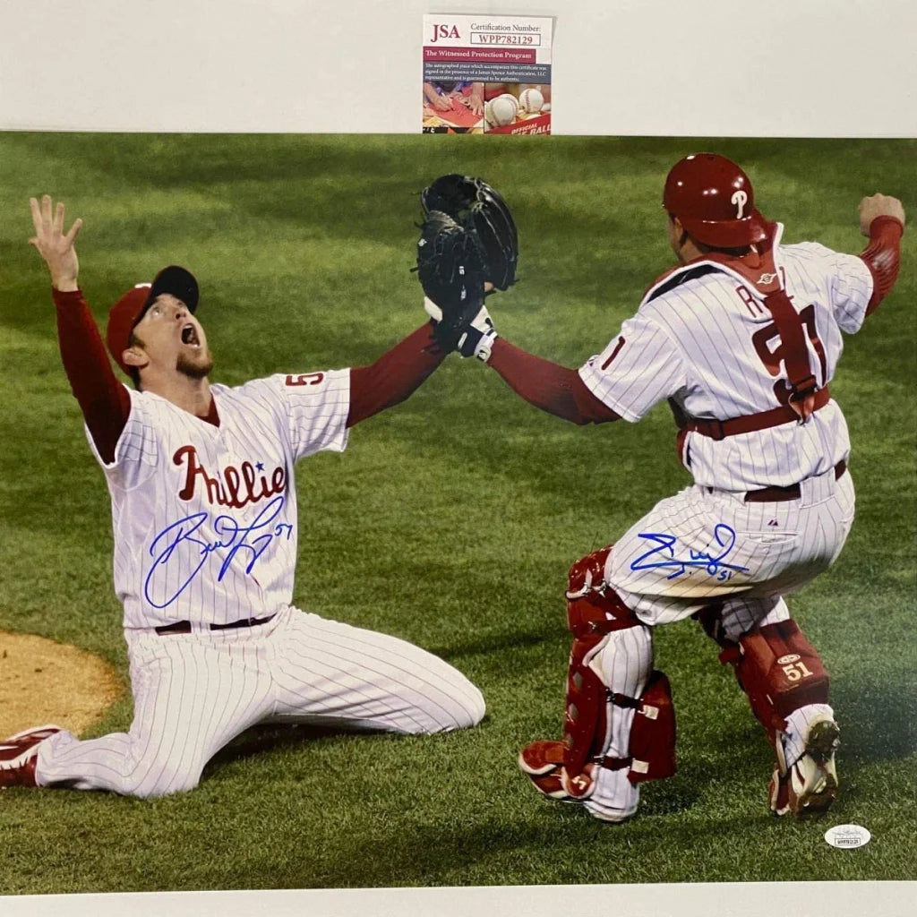 Autographed Brad Lidge and Carlos Ruiz 2008 World Series Phillies photo