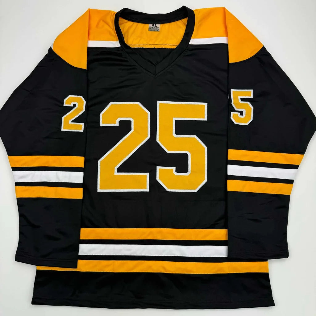 Black and gold custom jersey with white stripes from CARLO 25 sports league collectible