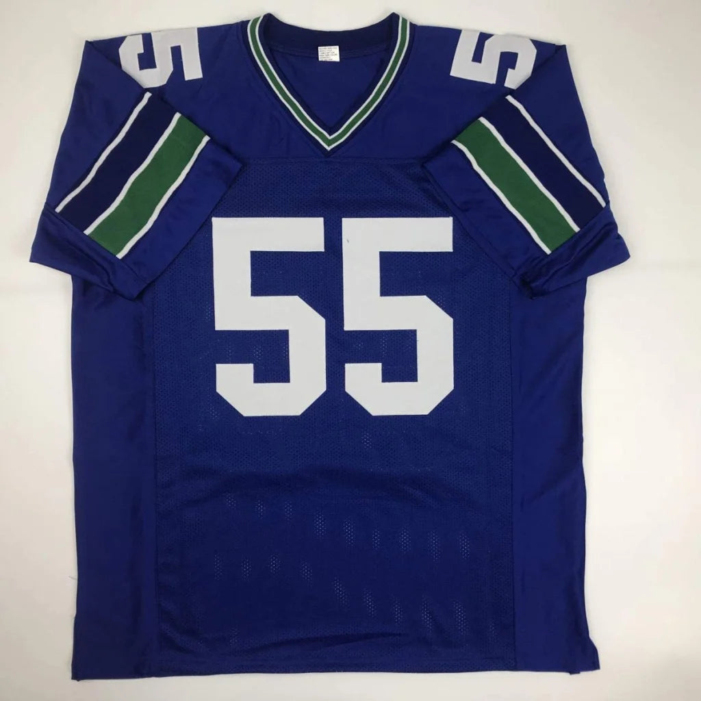 Brian Bosworth signed custom jersey, blue green polyester with number 55