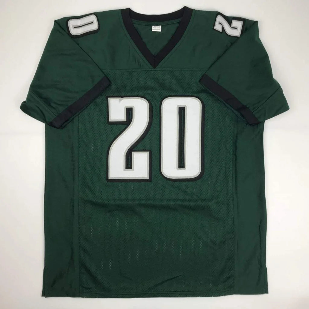 Green football jersey with white and black 20 number from Dawkins 20 Custom Jersey signed for professional sports fans
