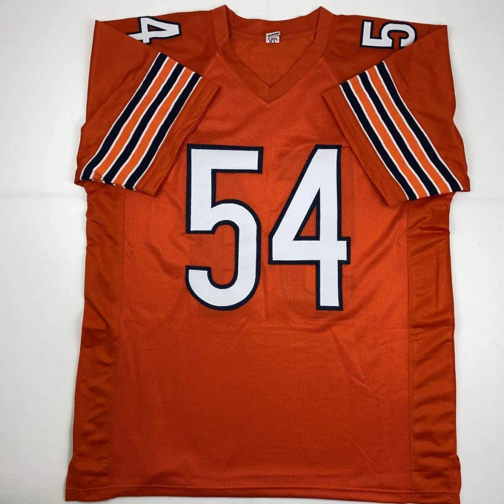 Autographed Brian Urlacher orange custom jersey number 54, Chicago professional sports