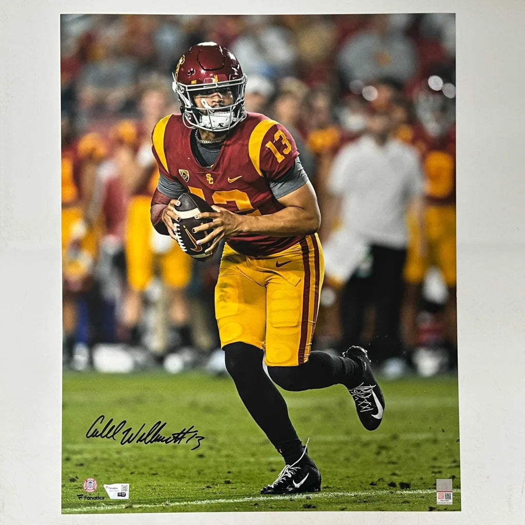 Autographed Caleb Williams USC Trojans maroon football action photo
