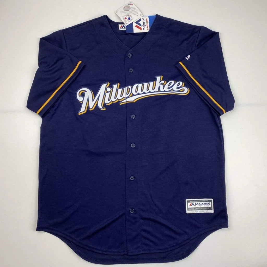 Navy blue custom jersey with Milwaukee script, perfect for professional sports fans