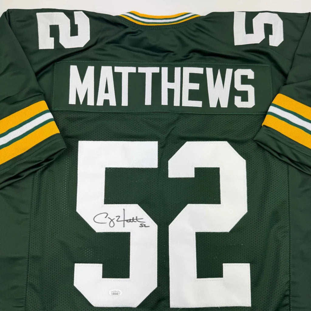 Autographed Clay Matthews Green Bay Packers custom jersey, number 52, JSA COA