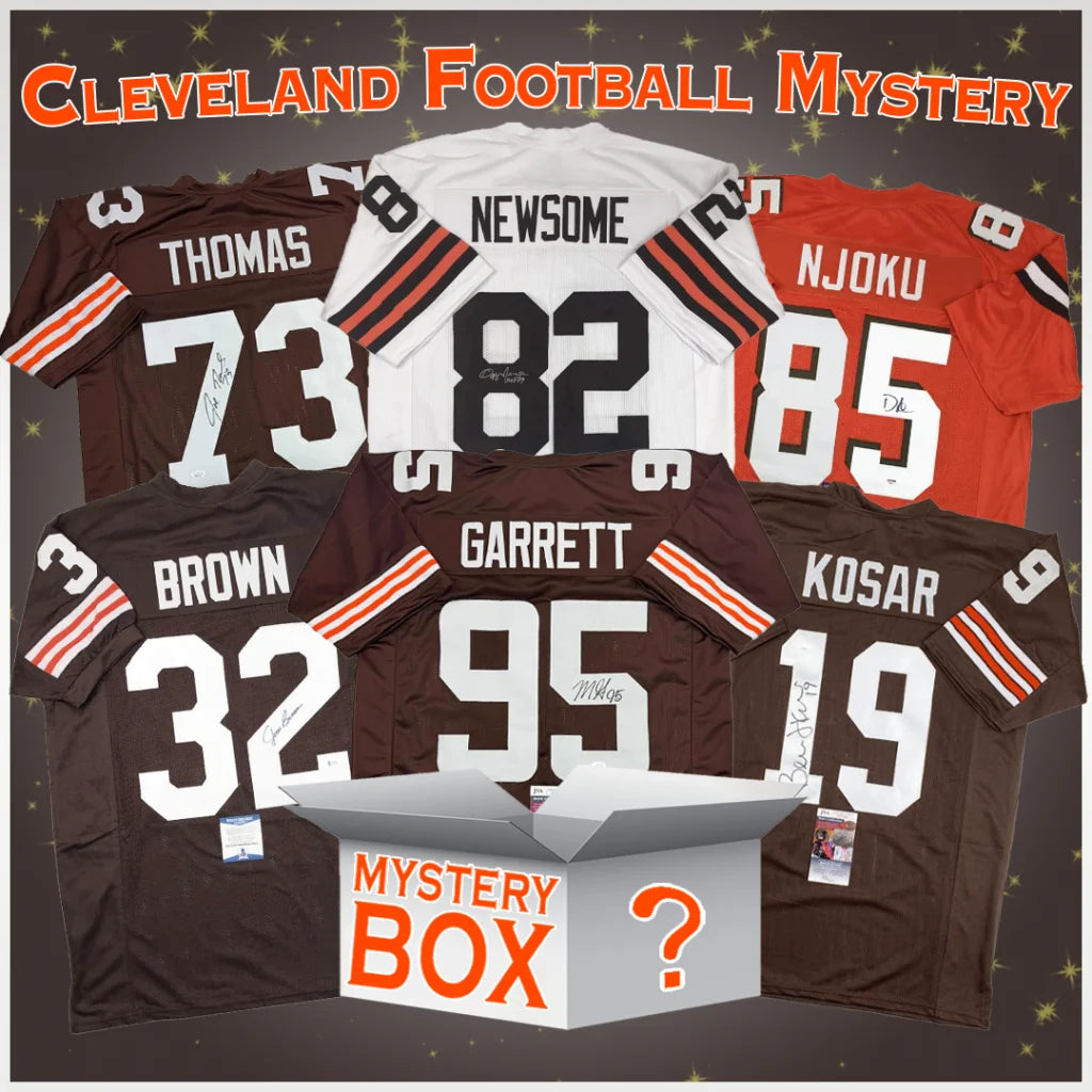 Authentic Cleveland football jersey collection with PSA JSA autographs featuring a tight end