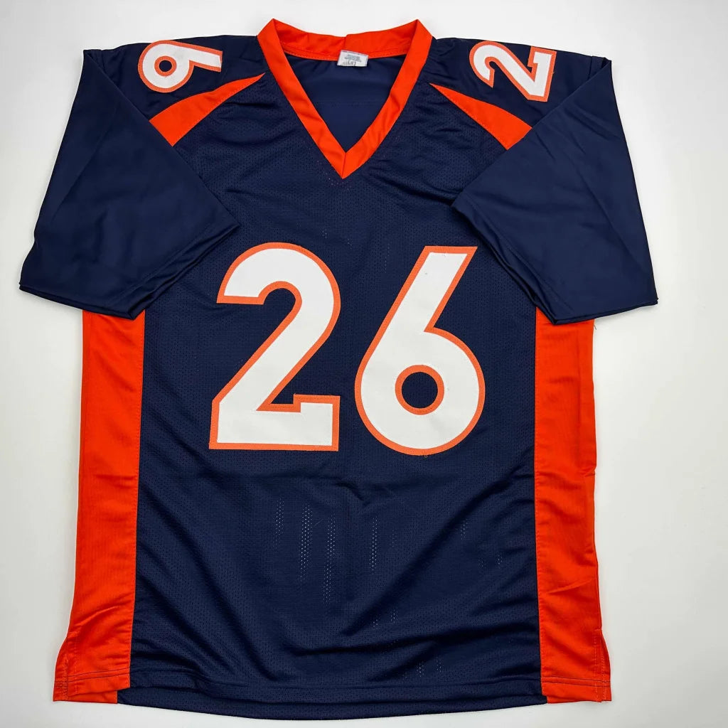 Autographed Clinton Portis custom Denver Broncos navy blue football jersey