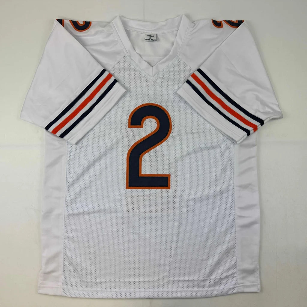 Autographed D.J. Moore Chicago white mesh custom jersey with navy orange number 2