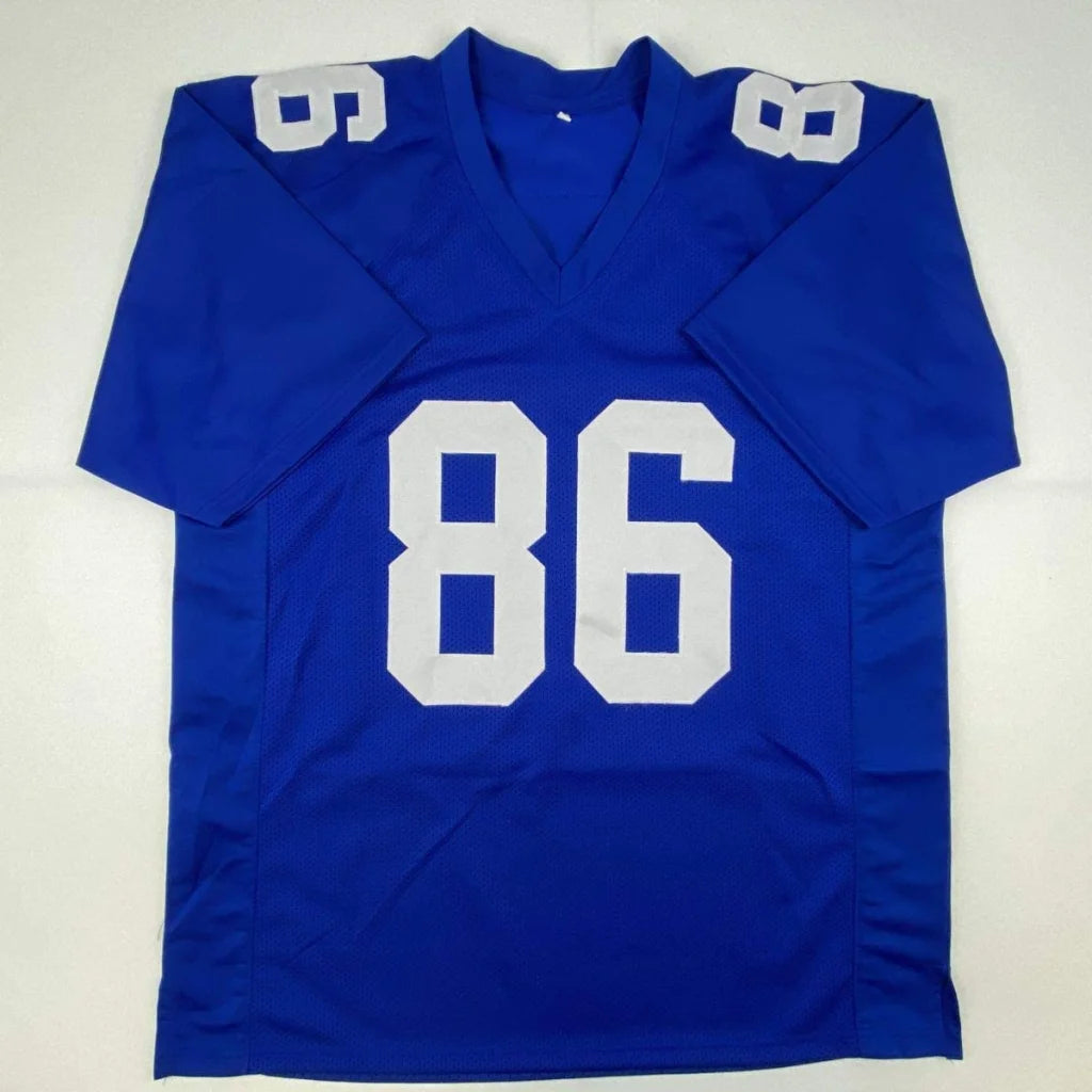 Blue custom jersey with white 86 number from Professional Sports League