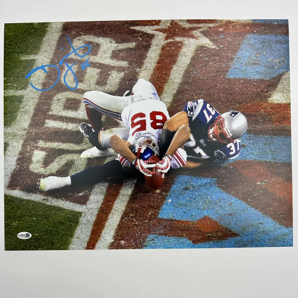 David Tyree autographed Super Bowl XLII catch photo, Giants tackled