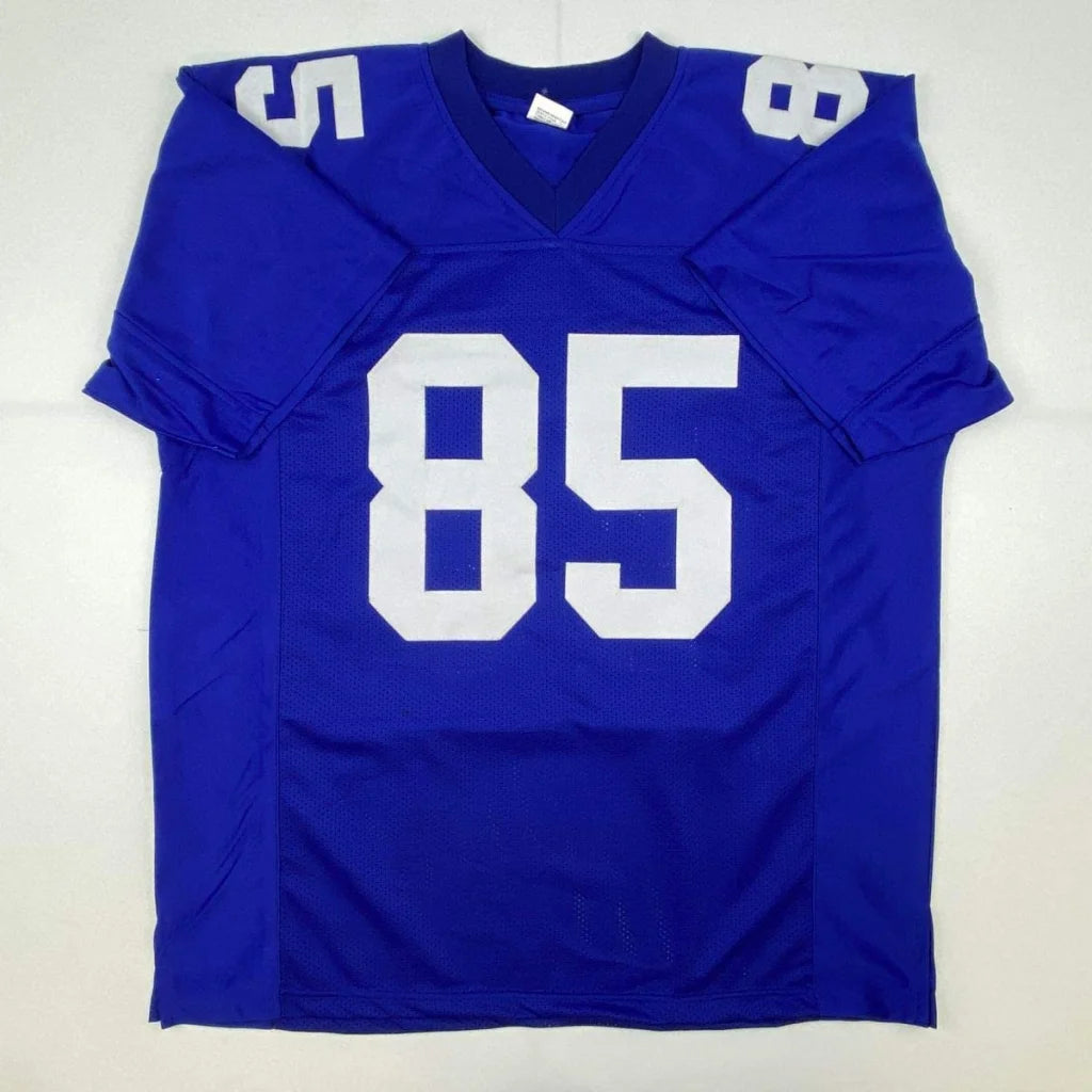 Autographed David Tyree royal blue New York Giants custom jersey with white number 85, professional sports league