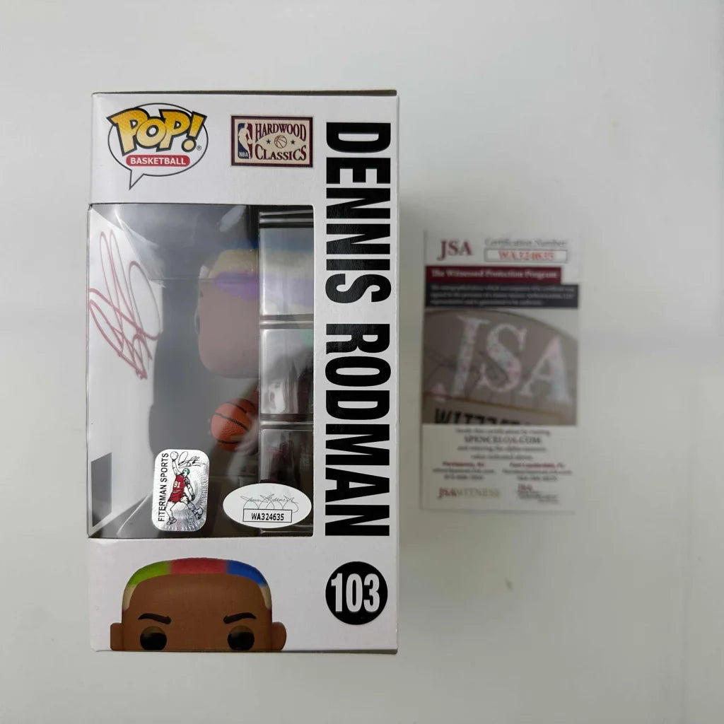 Autographed Dennis Rodman Chicago Bulls Basketball Funko Pop #103 Figurine JSA COA | Certified Authentic Signed Memorabilia | vintageantiquesgifts.com