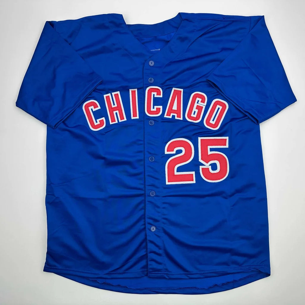 Autographed/Signed Derrek Lee Chicago Blue Baseball Jersey Beckett BAS COA