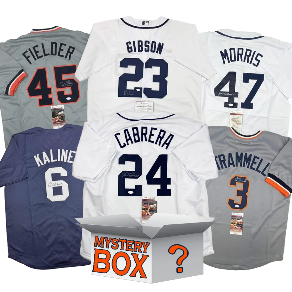 Autographed Detroit baseball jersey with navy 23 Gibson signature