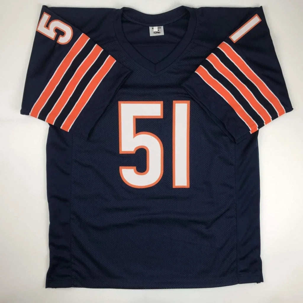 Navy blue custom jersey with orange and white trim from Authentic BUTKUS Professional Sports League
