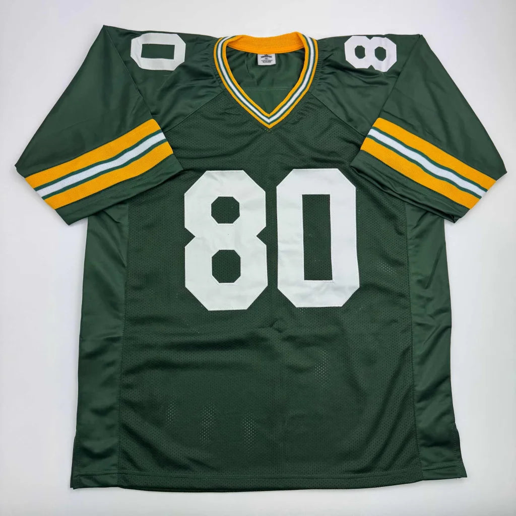 Green and gold American football jersey with number 80 from Signed Custom Jersey Green Bay Packers for professional sports fans