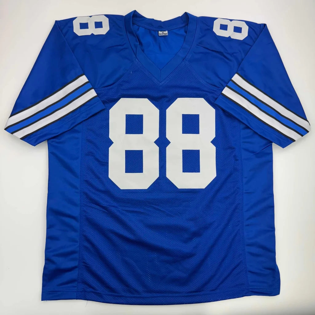 Blue custom jersey with white 88 number and stripes for professional sports collectors