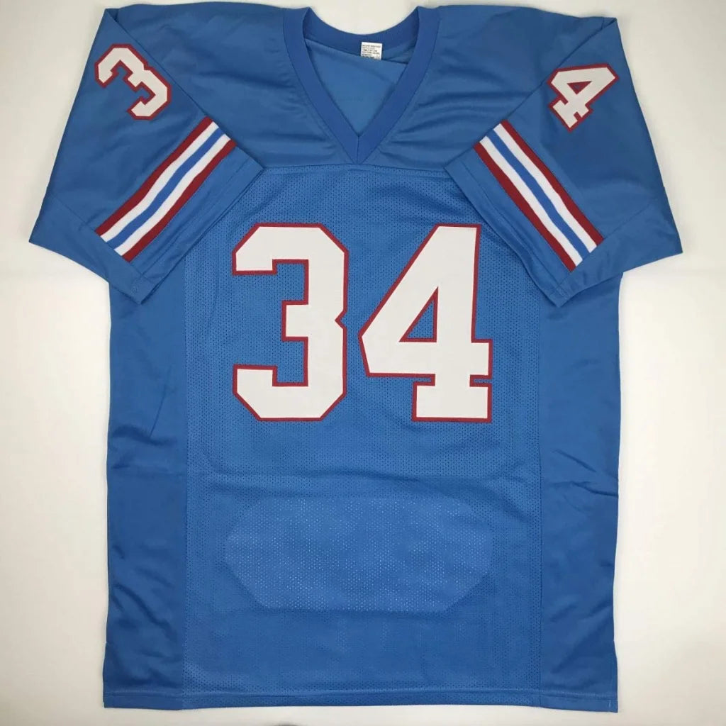 Autographed Earl Campbell HOF 91 custom Houston blue jersey with numerals