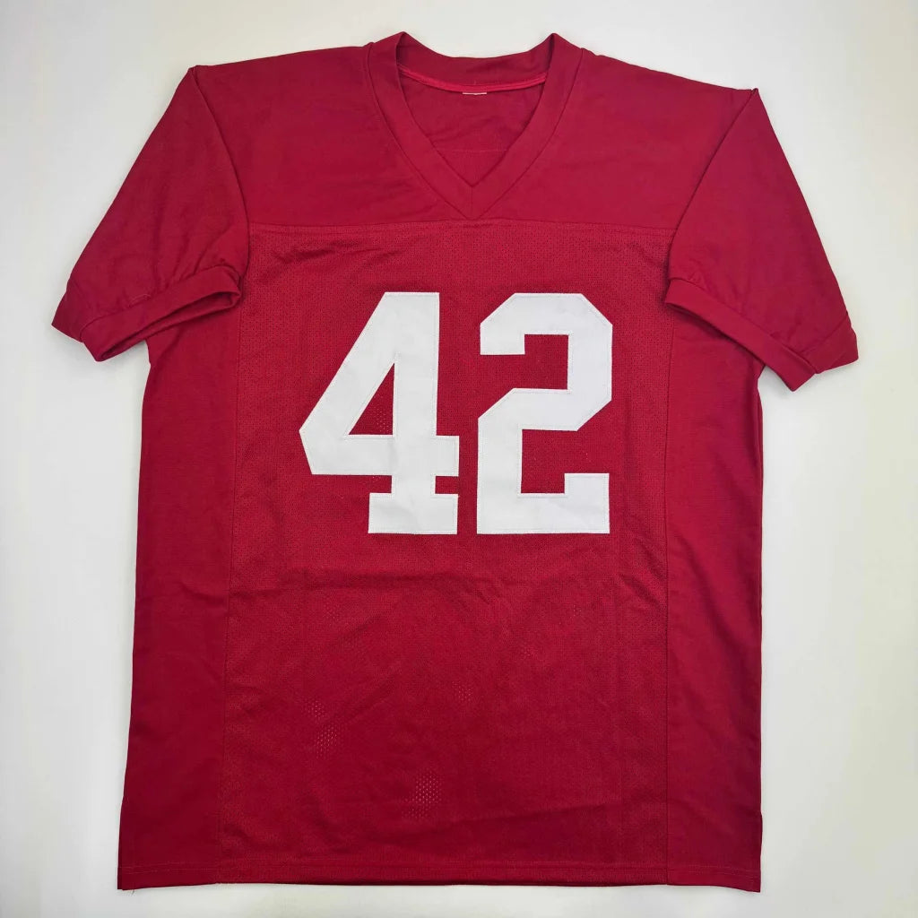 Red custom jersey with white 42, pro sports autographed memorabilia