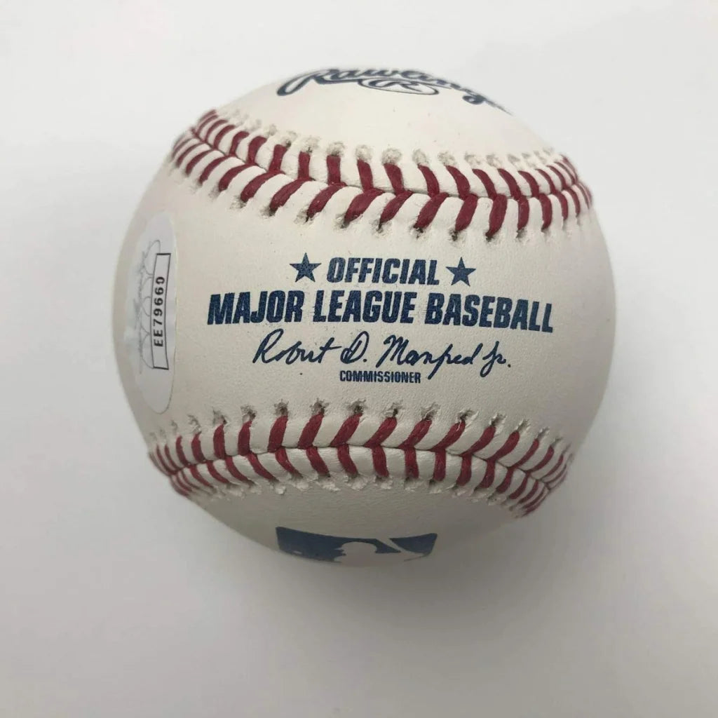 White baseball with red stitching for third party authentication certificate