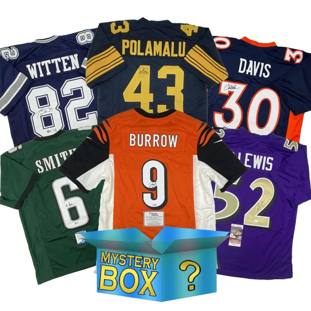 Autographed Football DIAMOND Series 2 Jersey Mystery Box with PSA JSA or Beckett COA | Hall of Fame Sports Memorabilia | vintageantiquesgifts.com