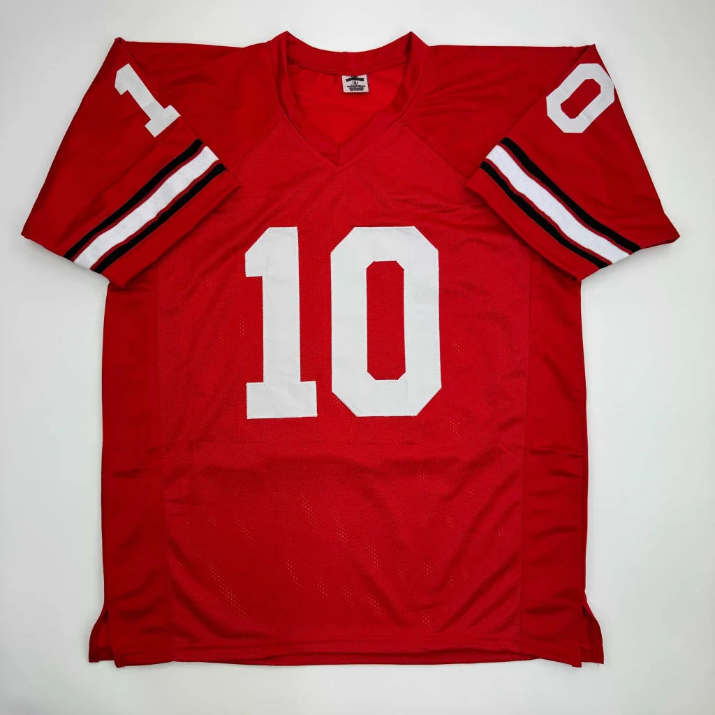 Red short-sleeved custom jersey with white number 10 for professional sports fans