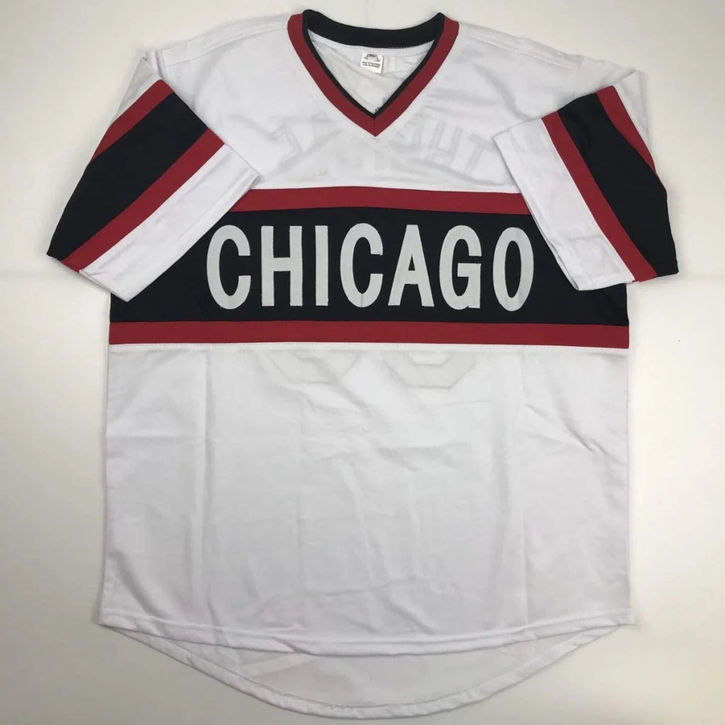 White sports jersey with black and red stripes V-neck for professional sports league custom jersey