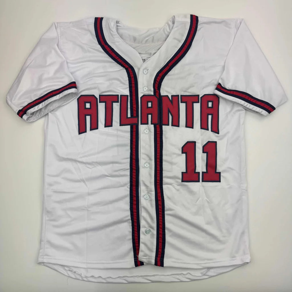 White Atlanta custom jersey with red navy trim for professional sports league fans