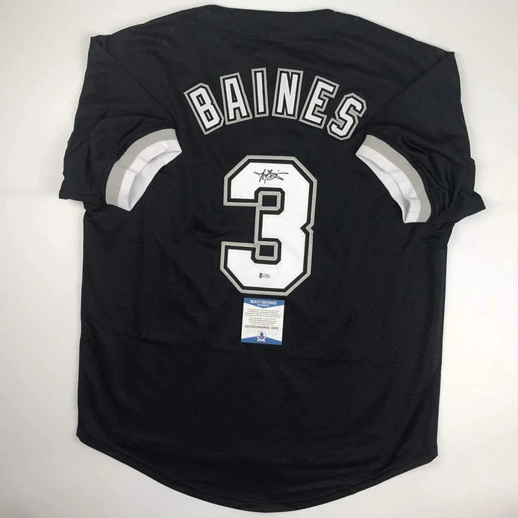 Autographed Harold Baines Chicago Black Baseball Jersey Beckett BAS COA | Authenticated Signed Sports Jersey | vintageantiquesgifts.com