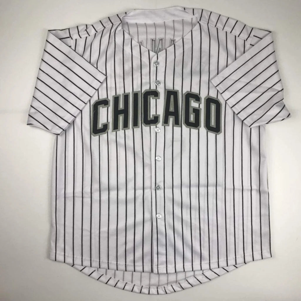 White pinstriped custom jersey with CHICAGO for professional sports fans and leagues