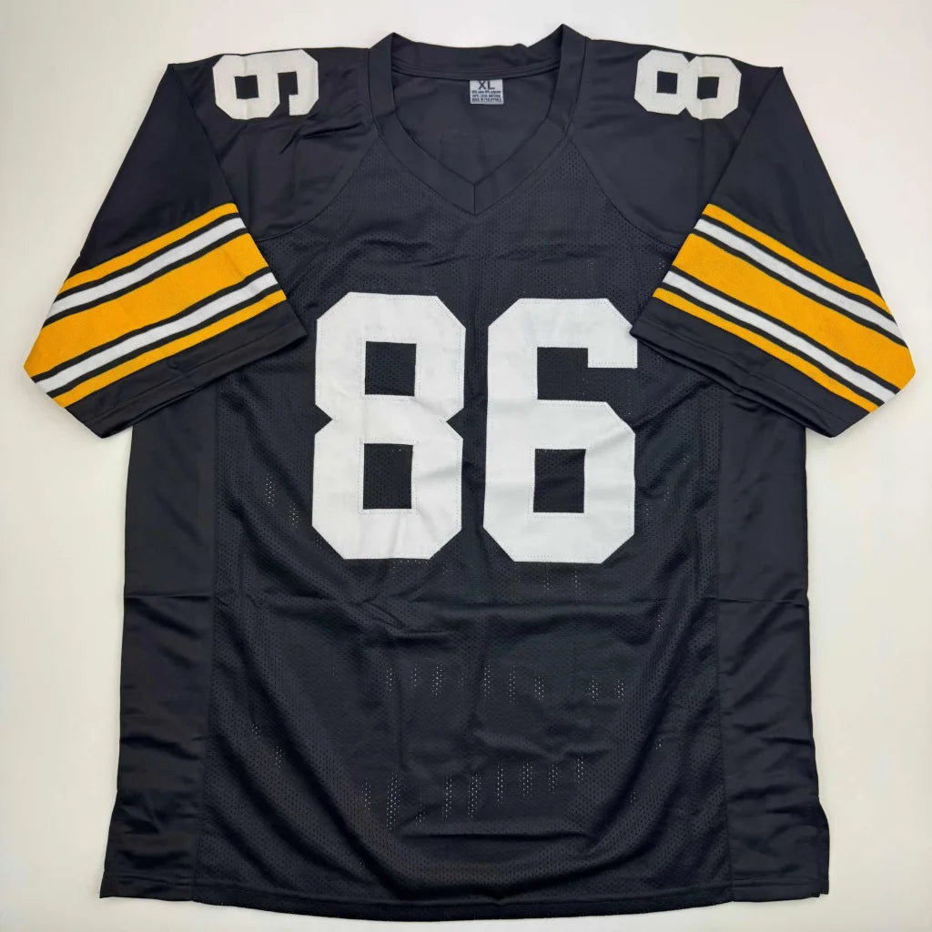 Black and gold professional sports league custom jersey with white 86 numbers