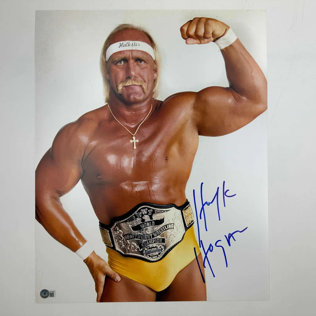 Hulk Hogan signed WWE championship belt photo with Beckett BAS COA