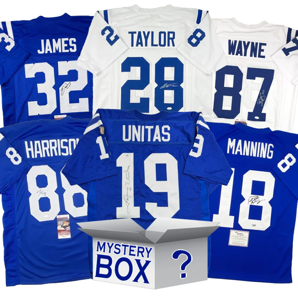 Autographed Indianapolis Football Jersey Mystery Box with PSA JSA or Beckett COA | Hall of Fame Sports Memorabilia | vintageantiquesgifts.com