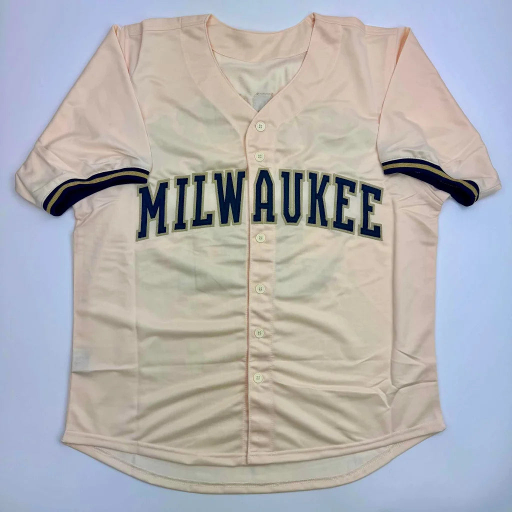Autographed Jacob Misiorowski Milwaukee Cream Baseball Jersey JSA COA | Authenticated Signed Sports Jersey | vintageantiquesgifts.com
