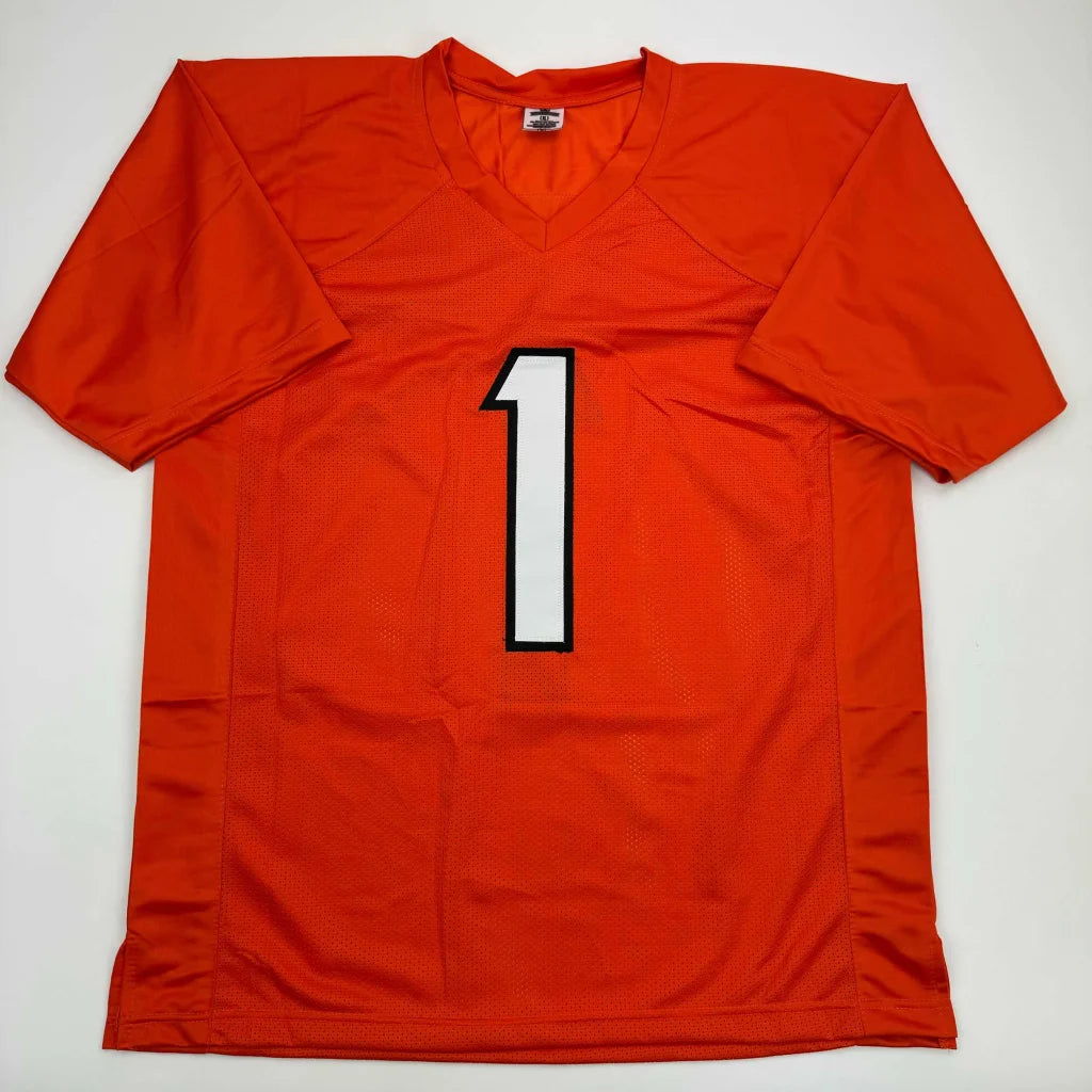 Autographed Ja’Marr Chase custom orange Bengals jersey with white number 1