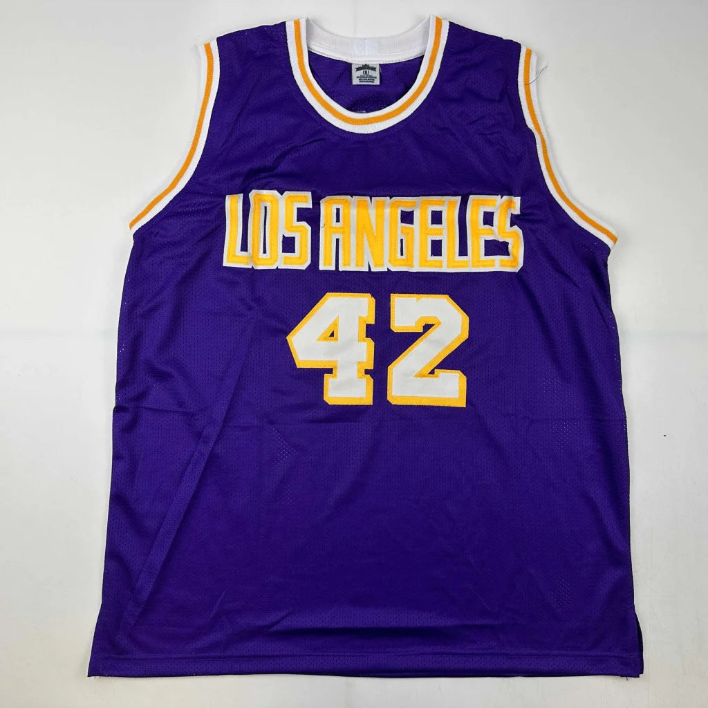 Purple and gold custom jersey with number 42 from James Worthy Lakers signed collectible