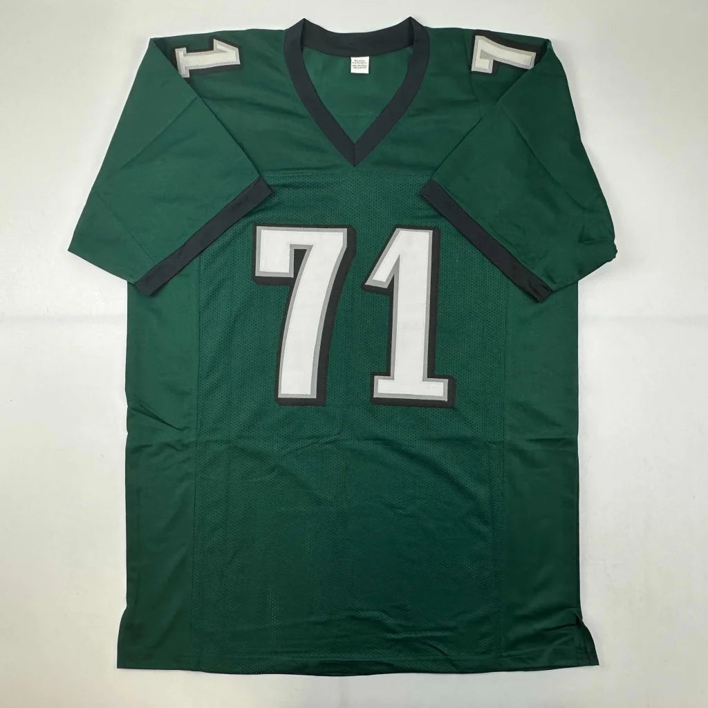Autographed Jason Peters green custom jersey with number 71, Philadelphia Eagles professional sports league