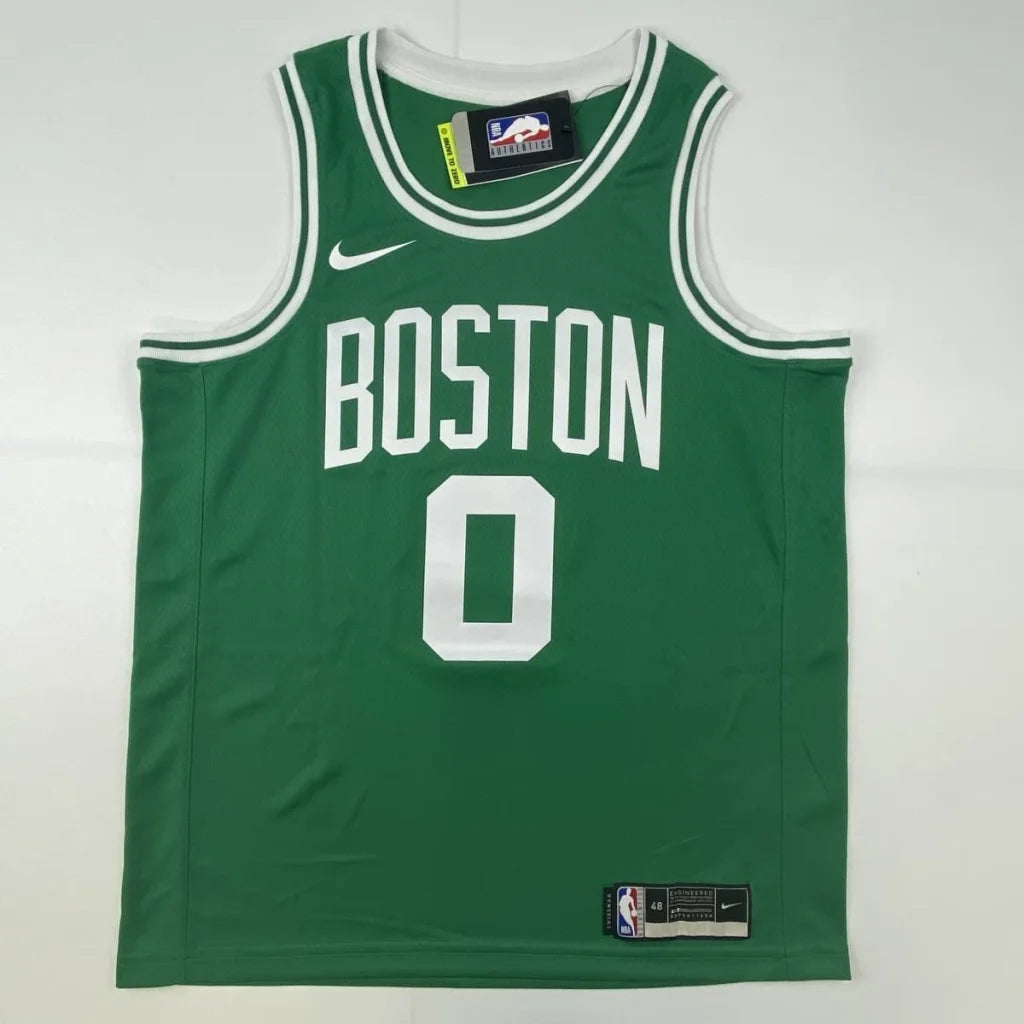 Green basketball jersey with Boston 0 from Authentic Tatum Custom Jersey in professional sports league