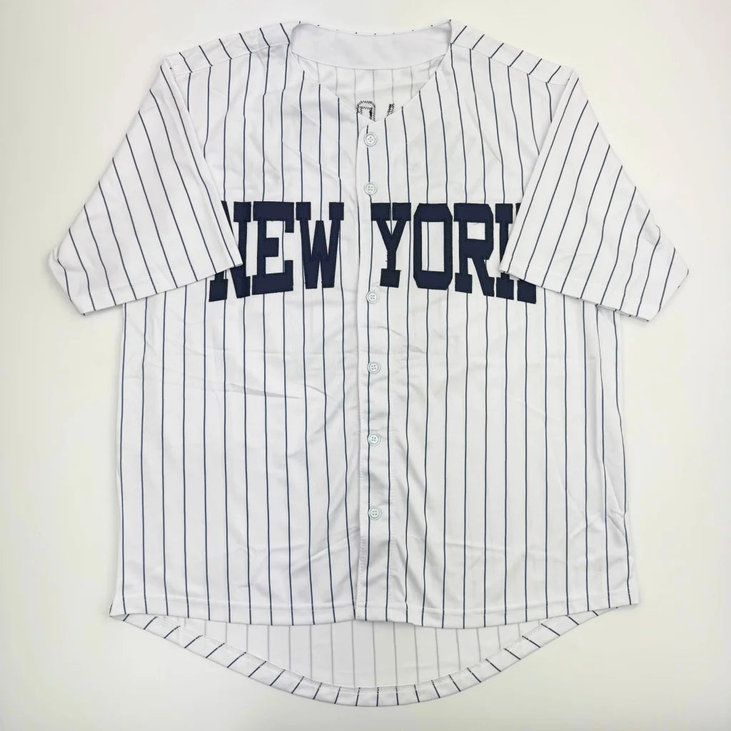 Jazz Chisholm York Pinstripe Jersey with Beckett BAS COA, white pinstriped baseball jersey