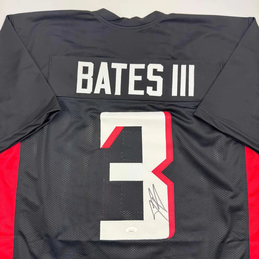Autographed Jessie Bates III black custom jersey with red 3, Atlanta Falcons NFL