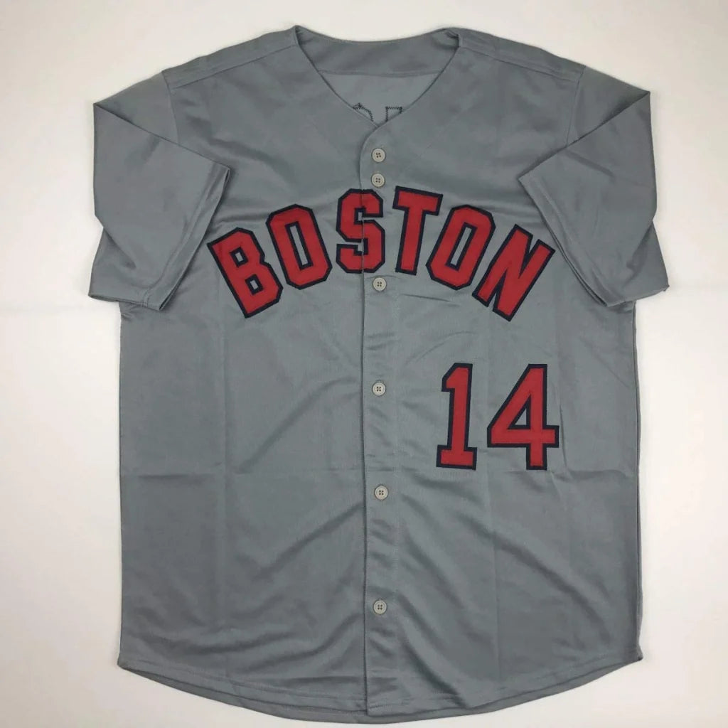 Autographed Jim Rice gray Boston jersey number 14, custom professional sports jersey