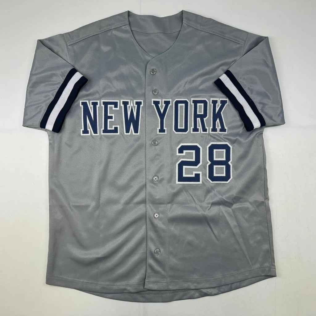 Autographed Joe Girardi New York Yankees gray custom jersey with 28