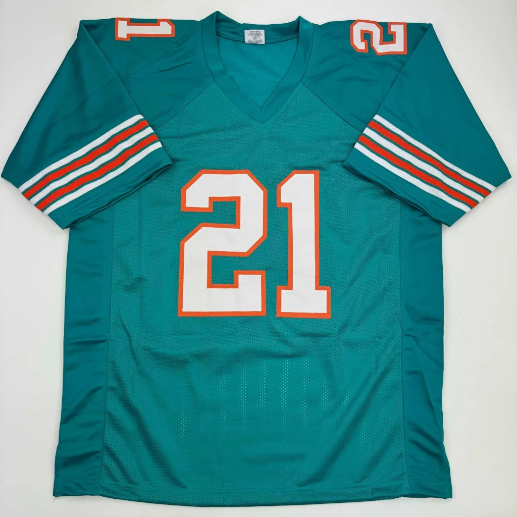 Autographed Jordan Poyer Miami Teal Football Jersey Beckett BAS COA | Authenticated Signed Sports Jersey | vintageantiquesgifts.com