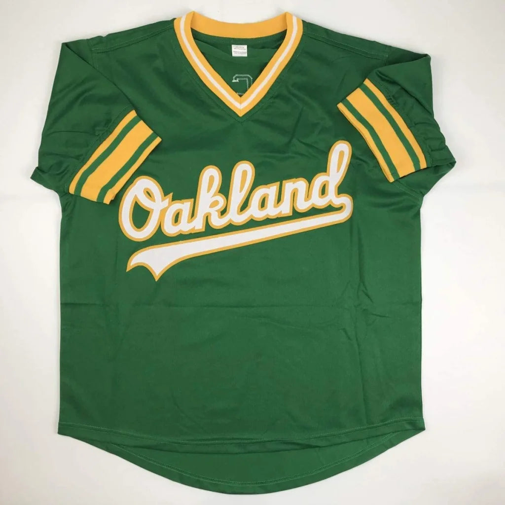Green custom jersey with Oakland script for baseball fans and sports league collectors