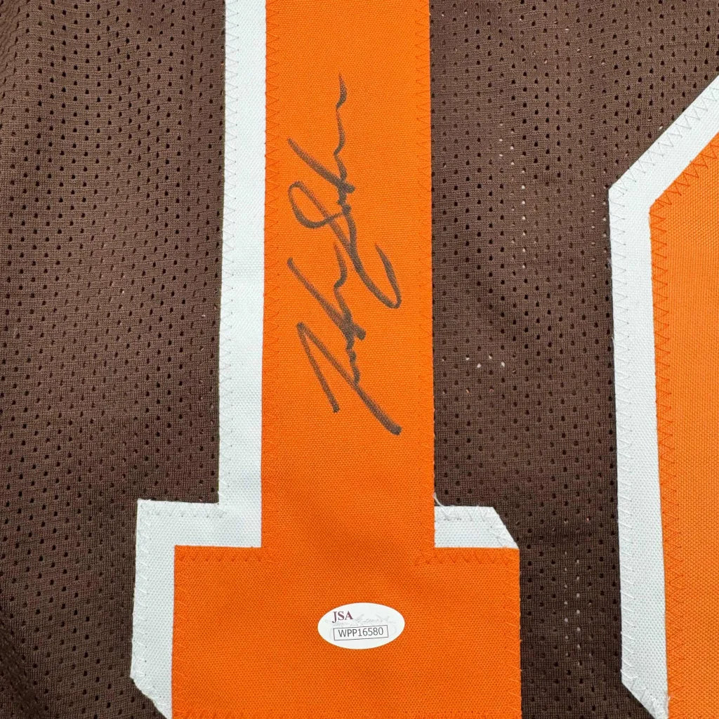 Signed brown and orange custom jersey with autograph for professional sports fans