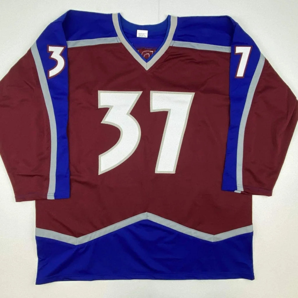 Signed JT Compher professional sports league custom hockey jersey in maroon blue silver
