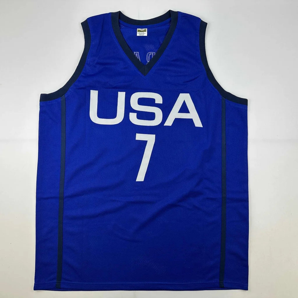 Autographed Kevin Durant United States USA Olympics Blue Basketball Jersey Beckett BAS COA | Authenticated Signed Sports Jersey | vintageantiquesgifts.com