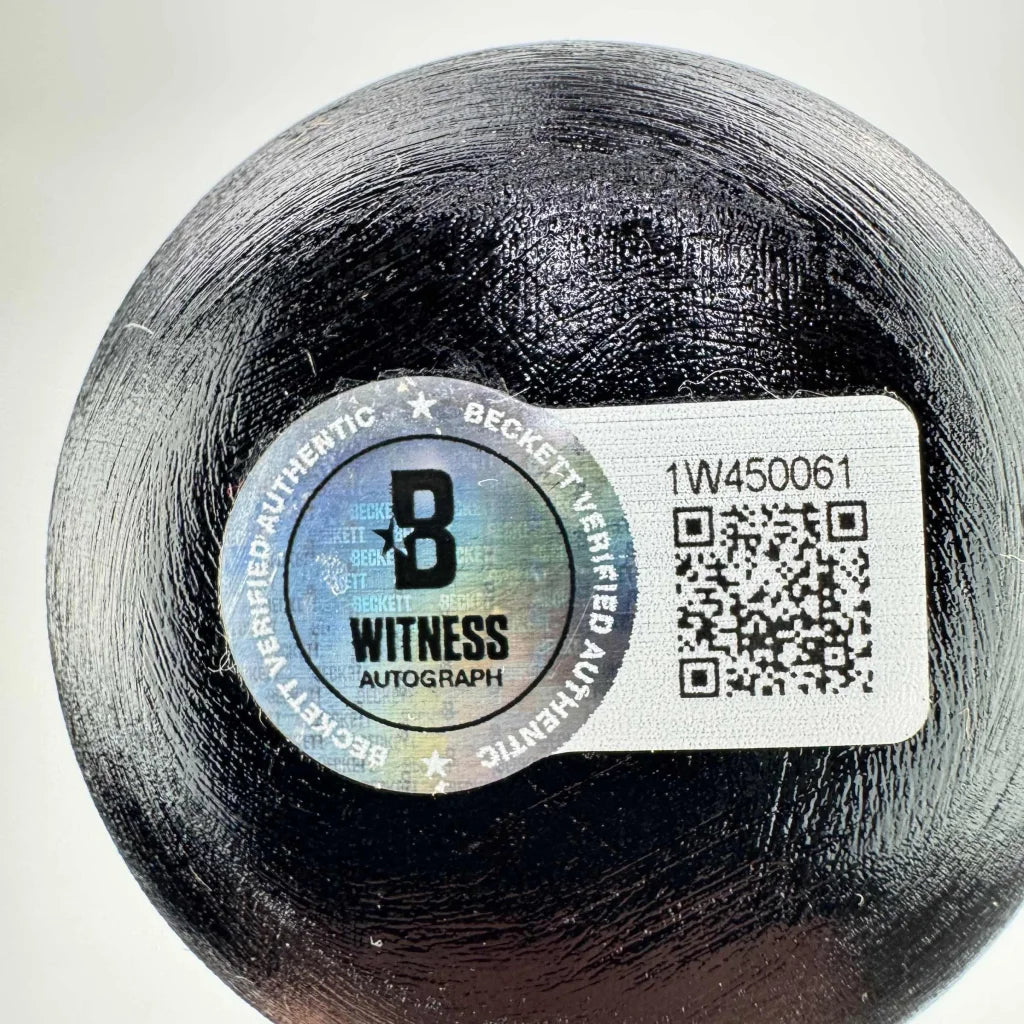 Black Louisville Slugger baseball bat with Beckett Witness autograph sticker