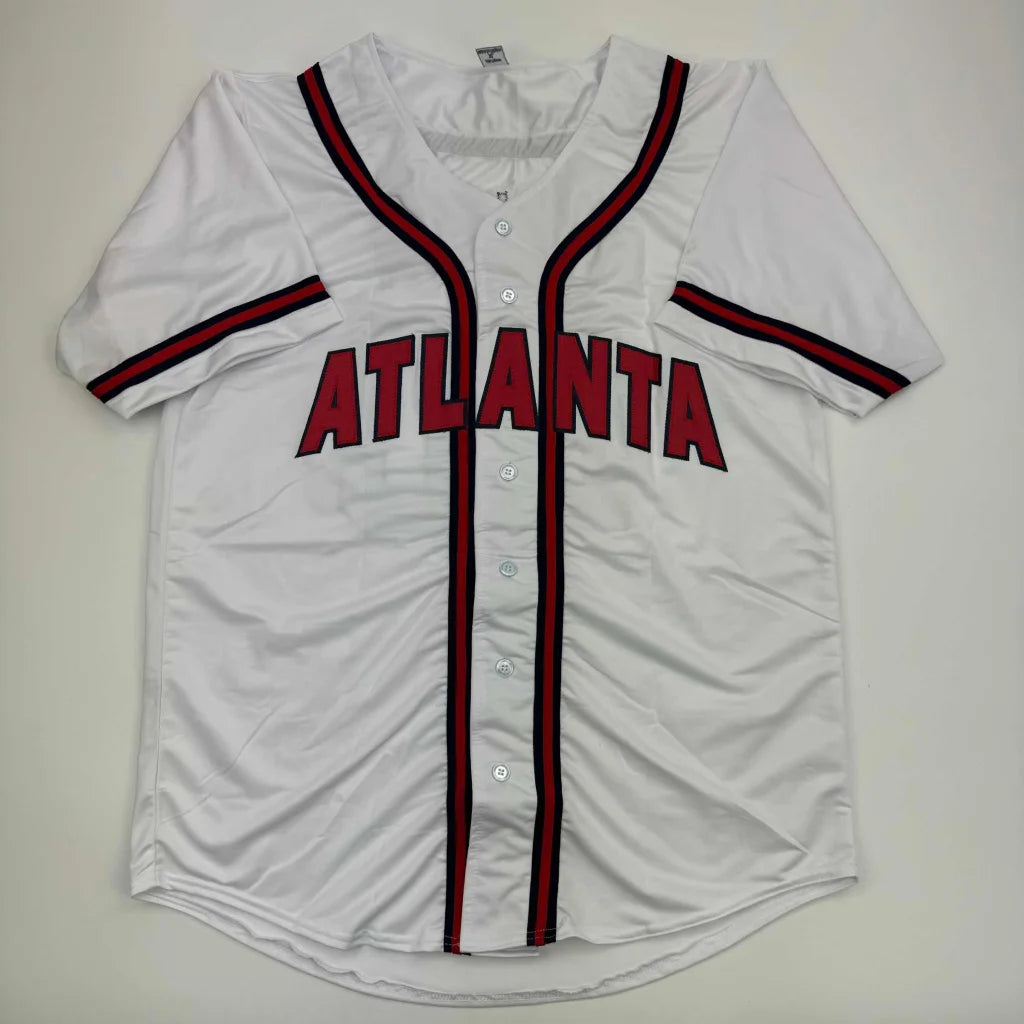 White Ozuna custom jersey with red and black trim and Beckett BAS COA for professional sports