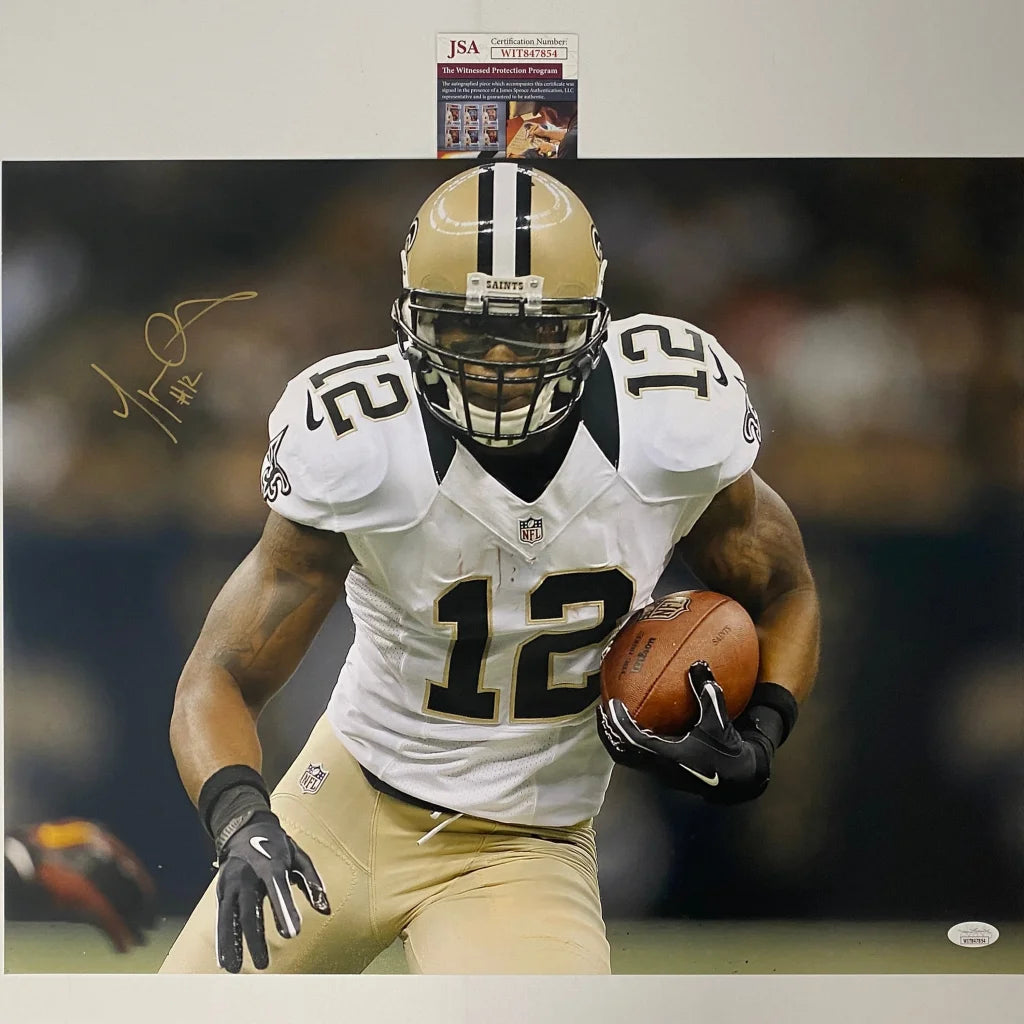 Autographed Saints #12 football photo with third party authentication for fans