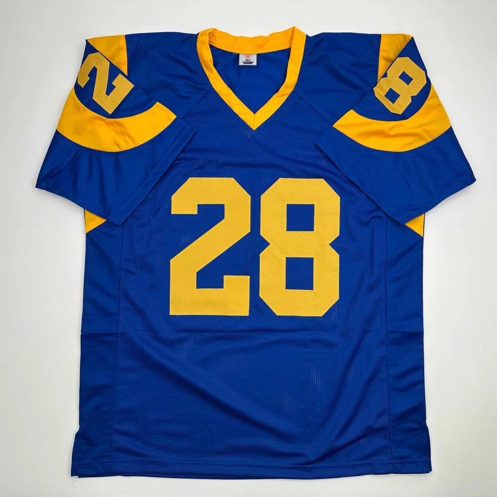 Autographed Marshall Faulk St. Louis Blue Football Jersey Beckett BAS COA | Authenticated Signed Sports Jersey | vintageantiquesgifts.com